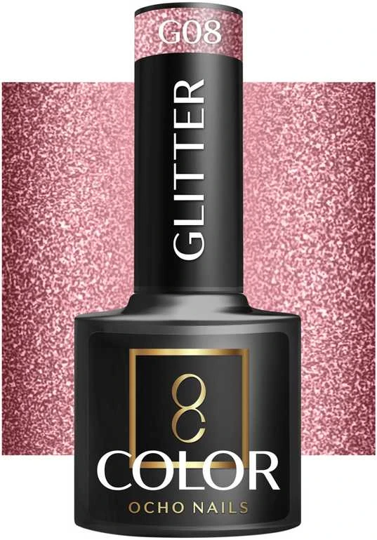 Activeshop Hibridinis nagų lakas Ocho Nails Color Glitter, G08 rožinis, 5 g