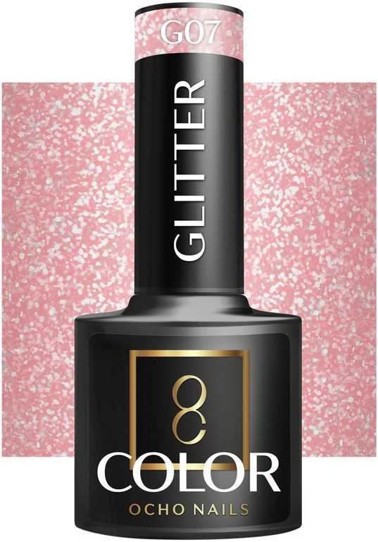Activeshop Hibridinis nagų lakas Ocho Nails Color Glitter, G07 rožinis, 5 g