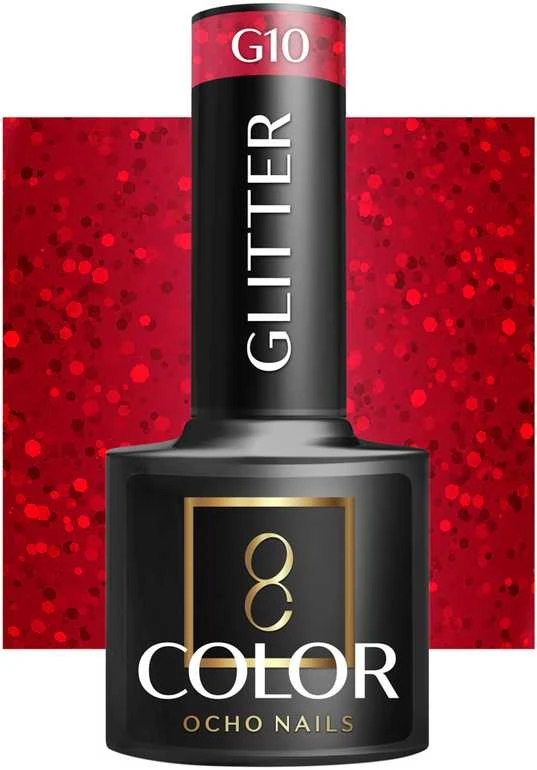 Activeshop Hibridinis nagų lakas Ocho Nails Color Glitter, G10 raudona, 5 g