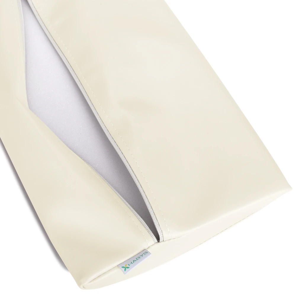 Pusapvalė juosmens masažo pagalvėlė Habys Satin Comfort 40×25×5 cm kieta, dramblio kaulo spalvos