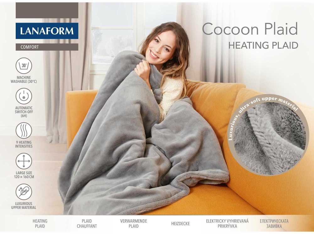 Elektrinė antklodė Lanaform Cocoon Plaid Ultra-soft Pilkas 160×120cm