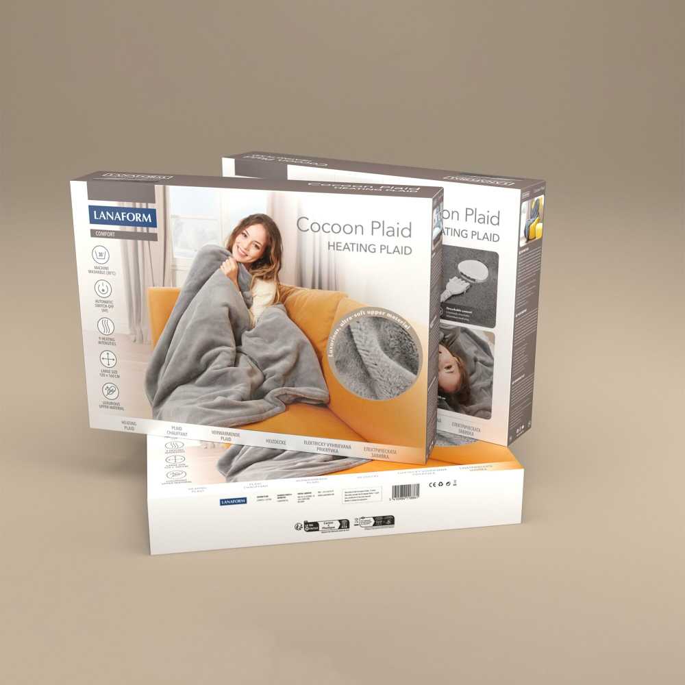 Elektrinė antklodė Lanaform Cocoon Plaid Ultra-soft Pilkas 160×120cm
