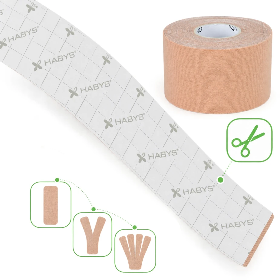 Sporto ir reabilitacijos kinezio juosta (kineziologinis teipas) Habys Standard Elastic 5 cm × 5 m, smėlio