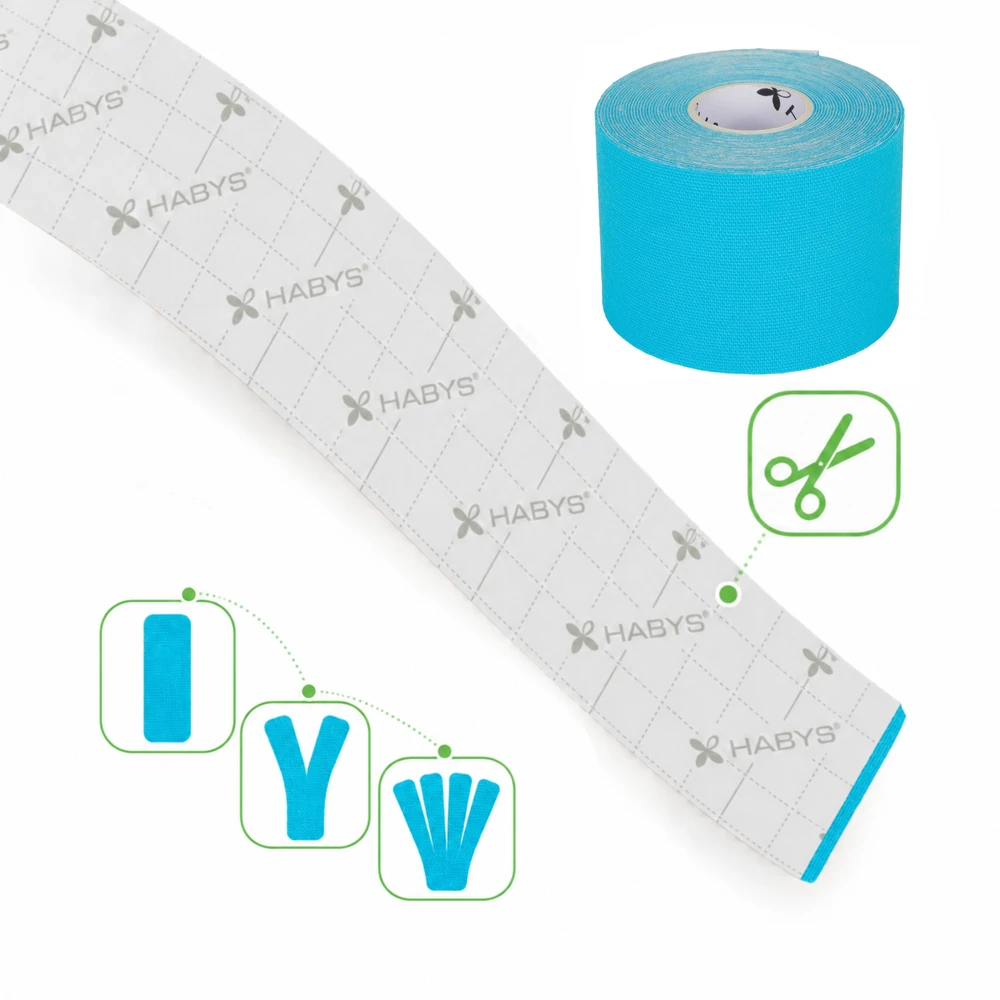 Sporto ir reabilitacijos kinezio juosta (kineziologinis teipas) Habys Strong Elastic 5 cm × 5 m, mėlyna