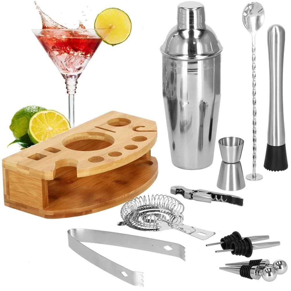Springos Kokteilių gaminimo rinkinys su bambuko stovu PROFESSIONAL SET, 750ml 12vnt. MAXI