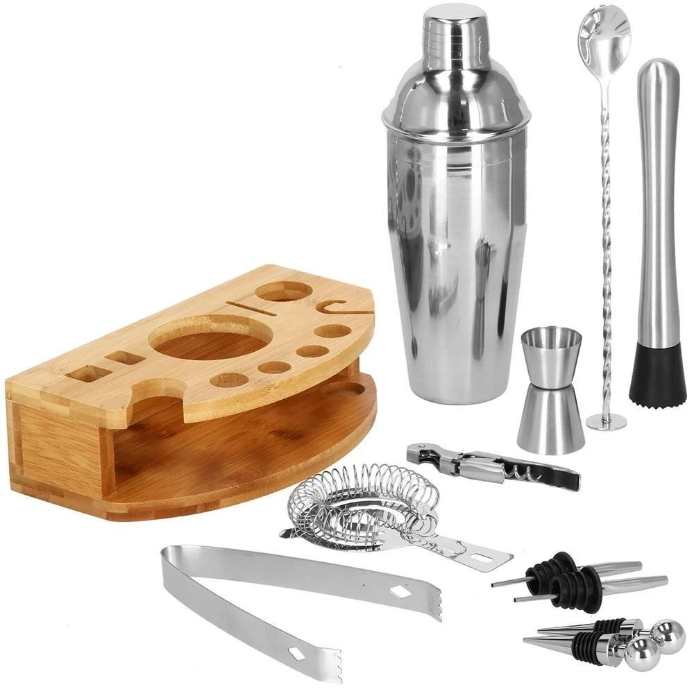 Springos Kokteilių gaminimo rinkinys su bambuko stovu PROFESSIONAL SET, 750ml 12vnt. MAXI