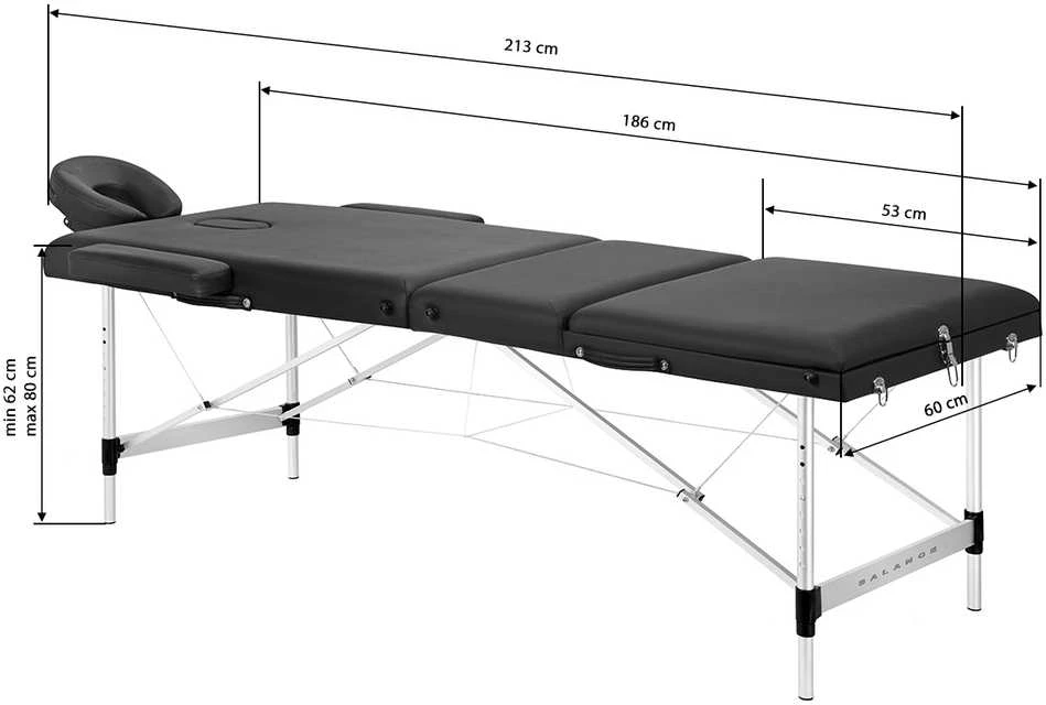 Activeshop Sulankstomas aliuminis masažo stalas Balance 3 segmentų juodas