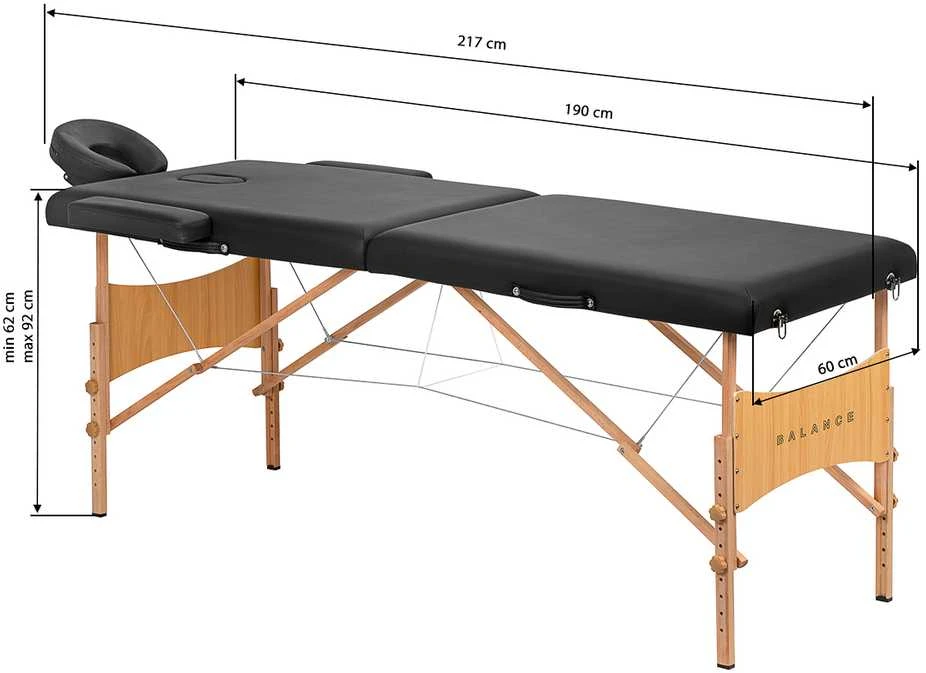Activeshop Sulankstomas medinis masažo stalas Balance 2 segmentų juodas
