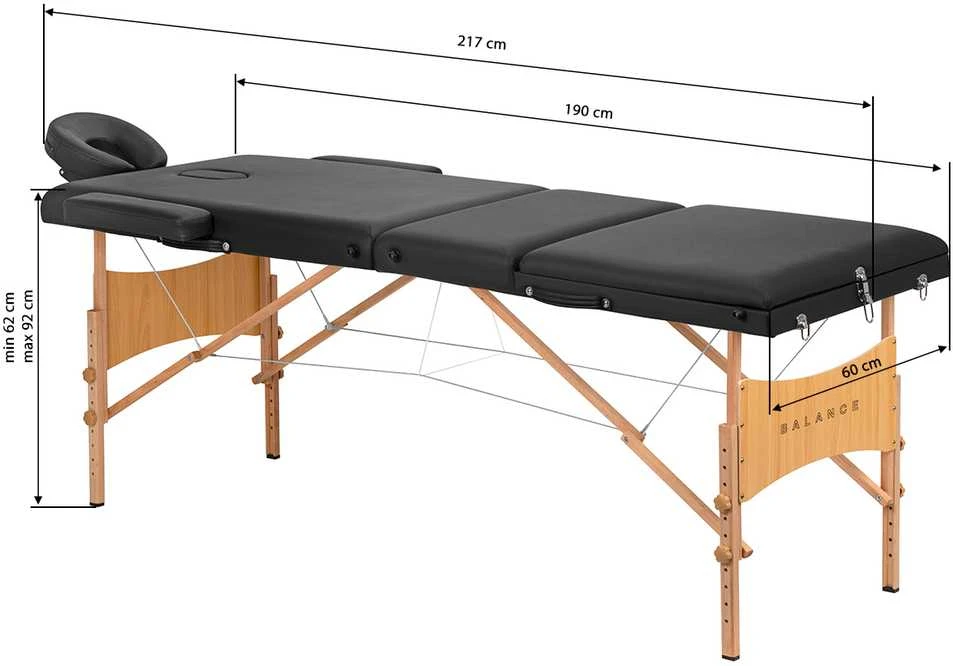 Activeshop Sulankstomas medinis masažo stalas Balance 3 segmentų juodas