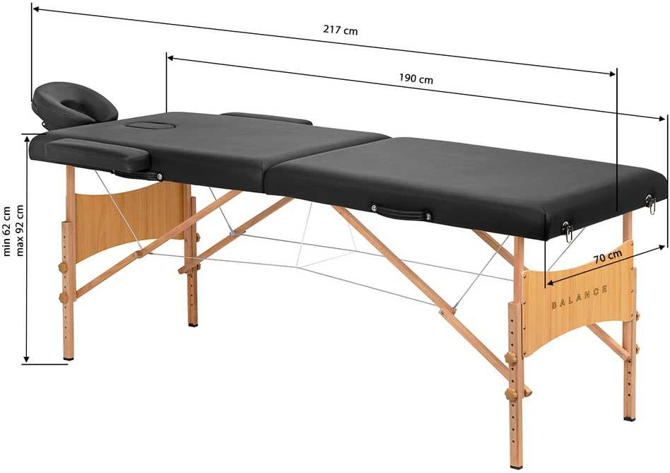 Activeshop Sulankstomas medinis masažo stalas Balance Lux 2 segmentų 190×70 cm juodas