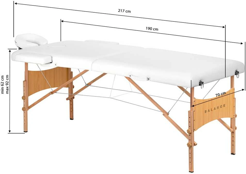 Activeshop Sulankstomas medinis masažo stalas Balance Lux 2 segmentų 190×70 cm baltas