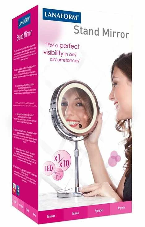 Vaizdą didinantis dvipusis veidrodis (X1/X10) su LED apšvietimu Lanaform Stand Mirror X10