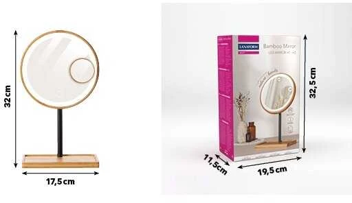 Vaizdą didinantis veidrodis (X1/X3) su LED apšvietimu Lanaform Bamboo Mirror