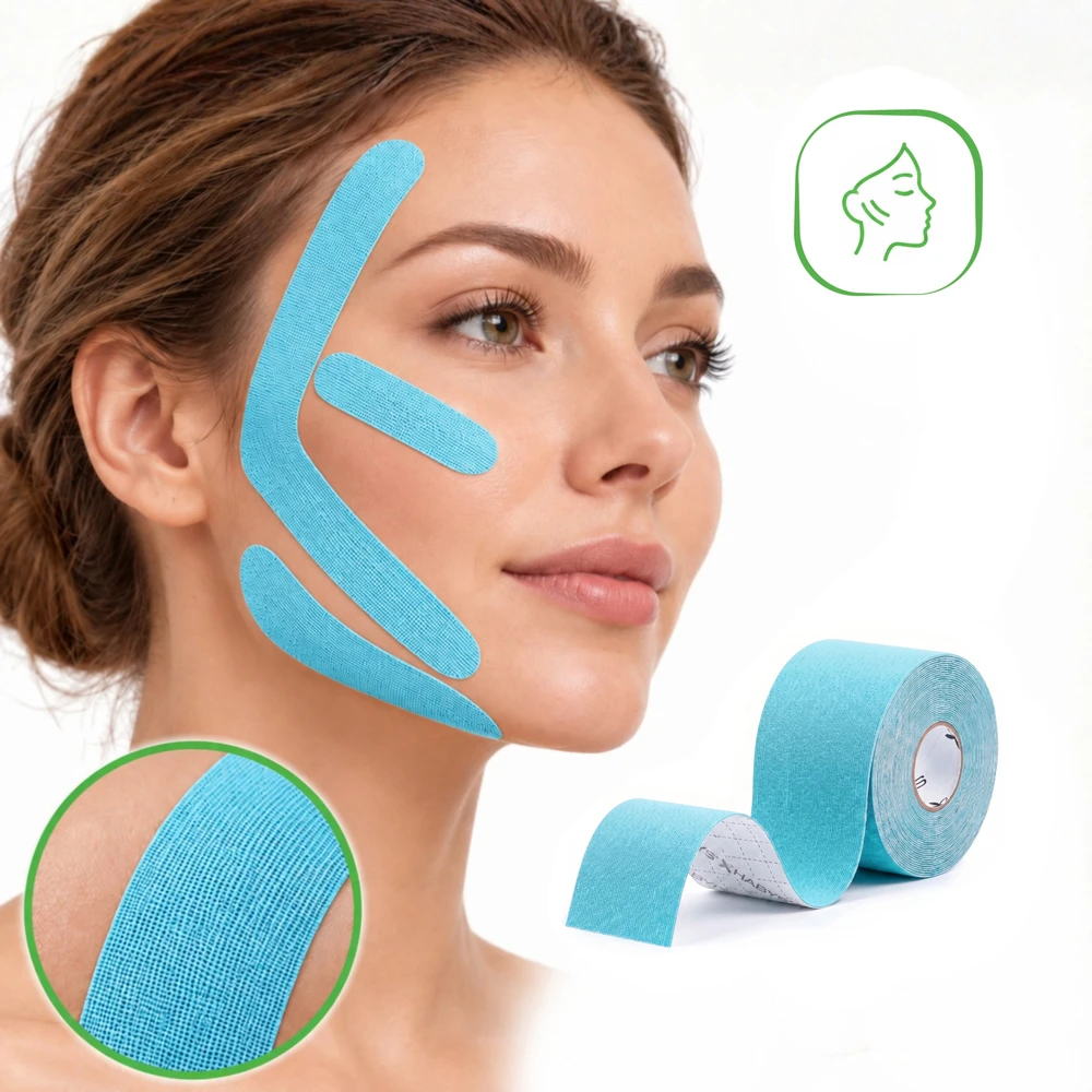 Veido ir kaklo kinezio juosta (kineziologinis teipas) Habys Face Elastic 5 cm × 5 m, mėlyna