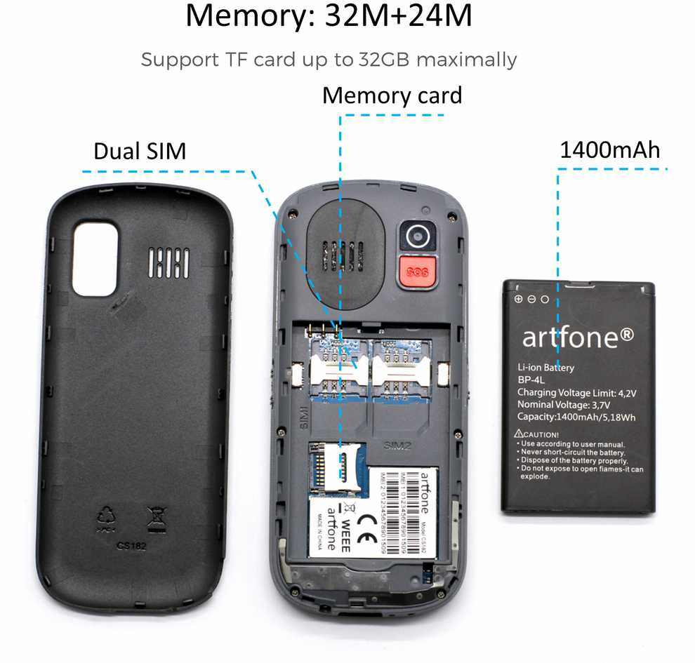 Artfone Mobilusis telefonas senjorams Arftone CS-182