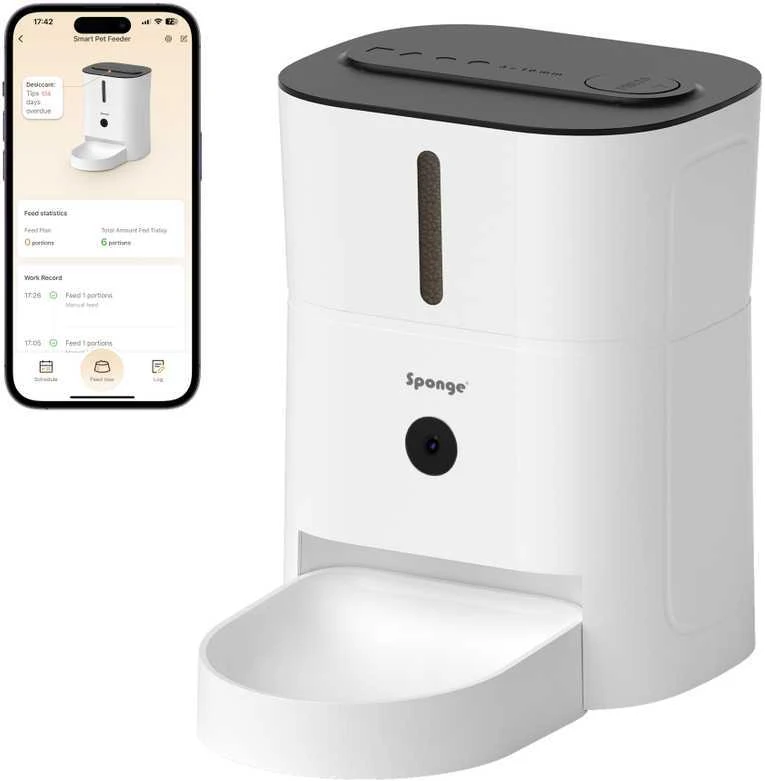 Išmanus maisto dozatorius Sponge Pet Feeder Smart Camera, baltas