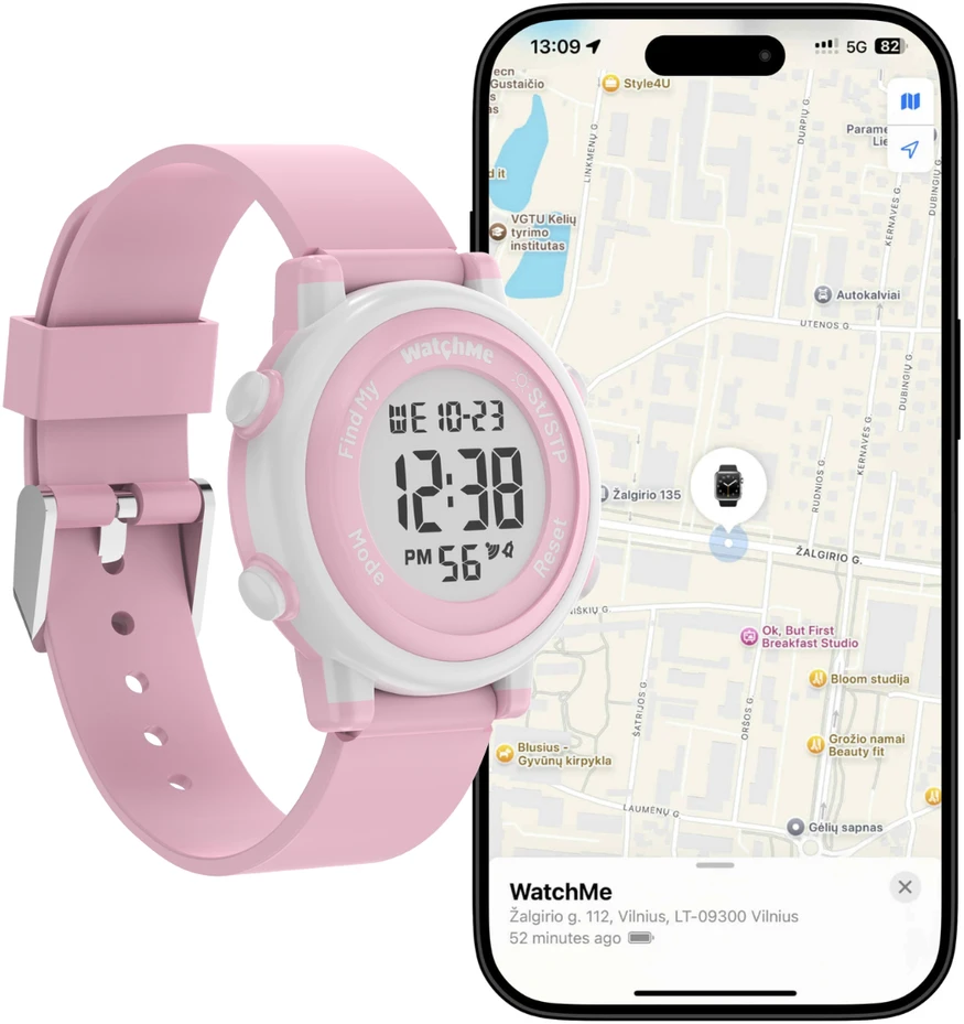 Išmanusis laikrodis Sponge Skaitmeninis laikrodis „WatchMe“ su „Apple FindMy“ funkcija Rožinė