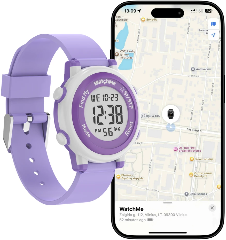 Išmanusis laikrodis Sponge Skaitmeninis laikrodis „WatchMe“ su „Apple FindMy“ funkcija „Violetinė“