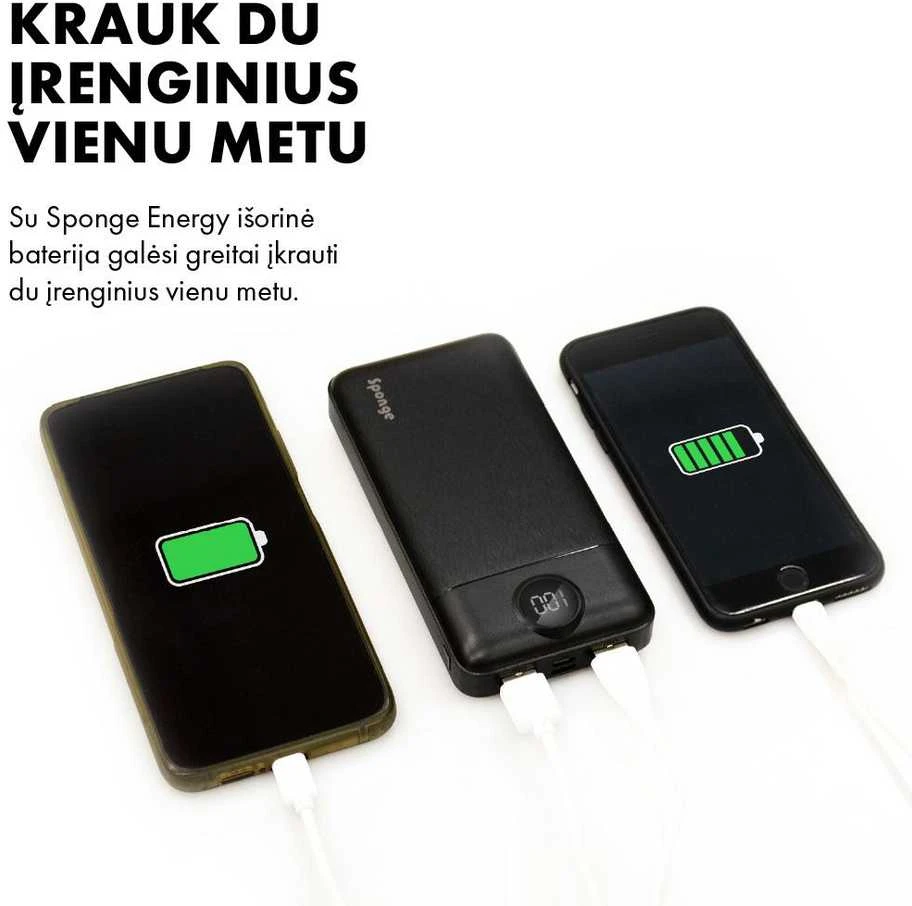 Nešiojamas įkroviklis Sponge Energy 20000 (Juodas)