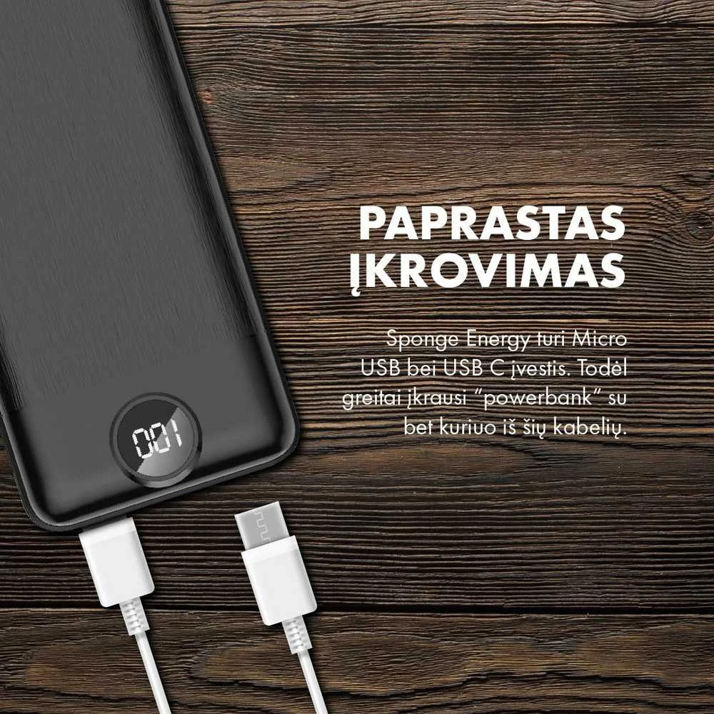 Nešiojamas įkroviklis Sponge Energy 20000 (Juodas)