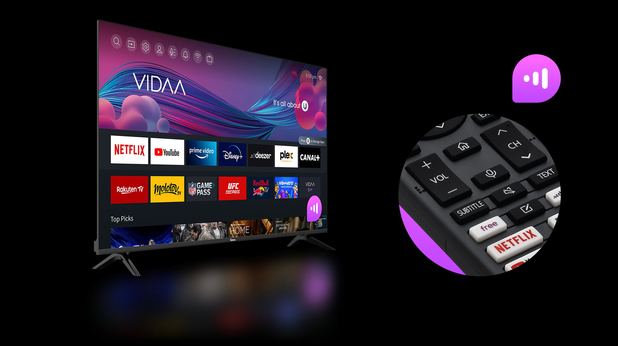Televizorius Šilelis TV-55 4K UHD Smart VIDAA aprašymas - Prekės nuotrauka