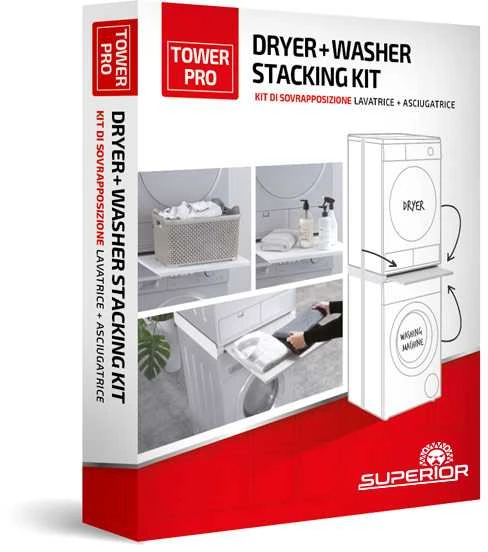 Superior Electronics „Tower Pro“ – skalbimo mašinos ir džiovyklės laikiklis su išimama lentyna