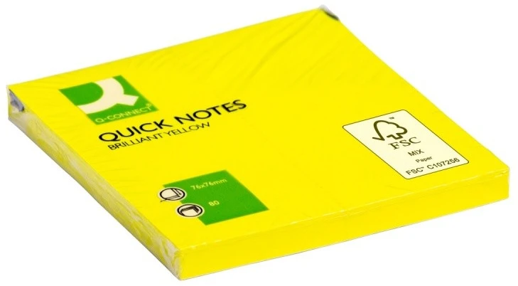 Q-Connect Lipnūs lapeliai 76x76mm 80lap geltoni