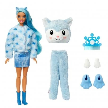 Mattel Barbės „Cutie Reveal“ minkštutėlis haskės siurprizų rinkinys, žiemos spindesio serija