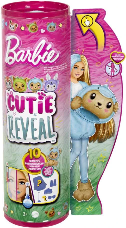 Barbės „Cutie Reveal“ rinkinys, minkštutėlių kostiumų serija - meškutis + delfinas