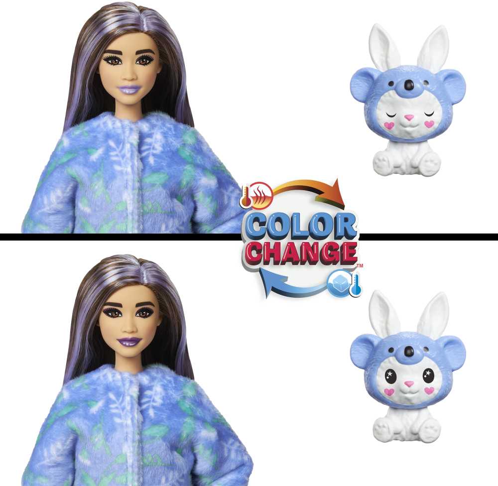 Barbės „Cutie Reveal“ rinkinys, minkštutėlių kostiumų serija - triušelis + koala