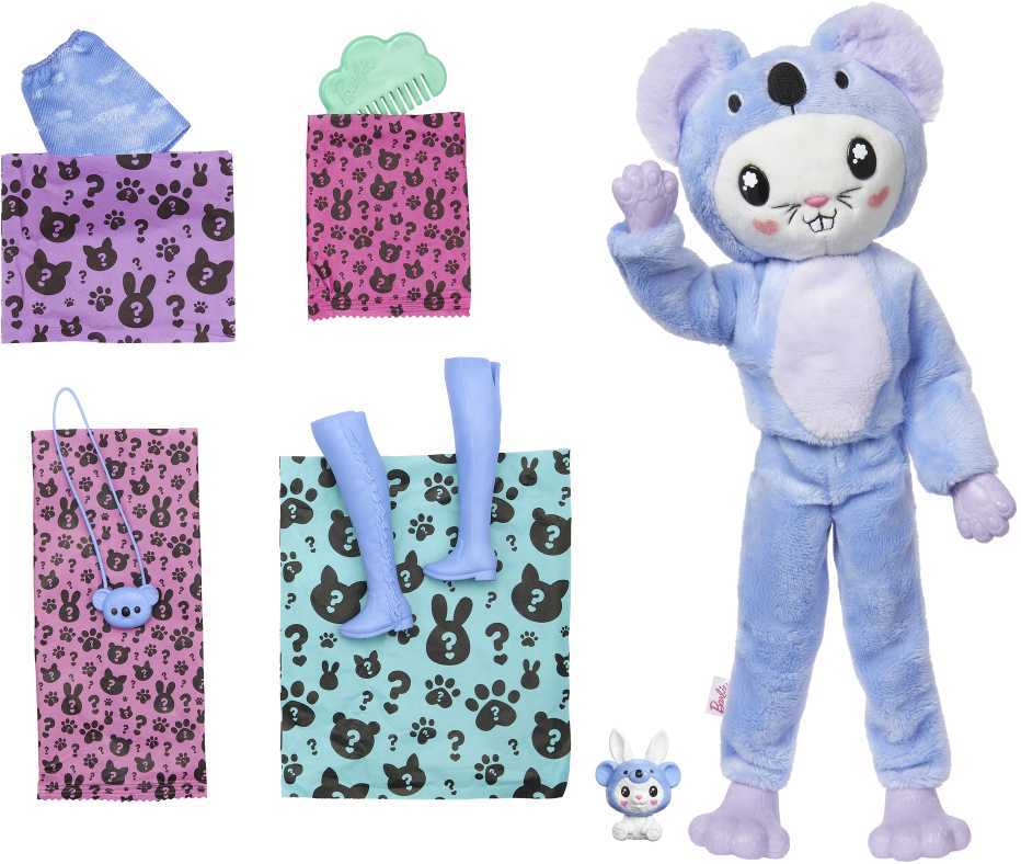 Barbės „Cutie Reveal“ rinkinys, minkštutėlių kostiumų serija - triušelis + koala