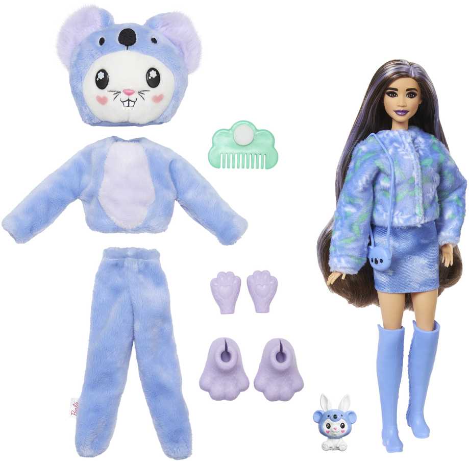 Barbės „Cutie Reveal“ rinkinys, minkštutėlių kostiumų serija - triušelis + koala