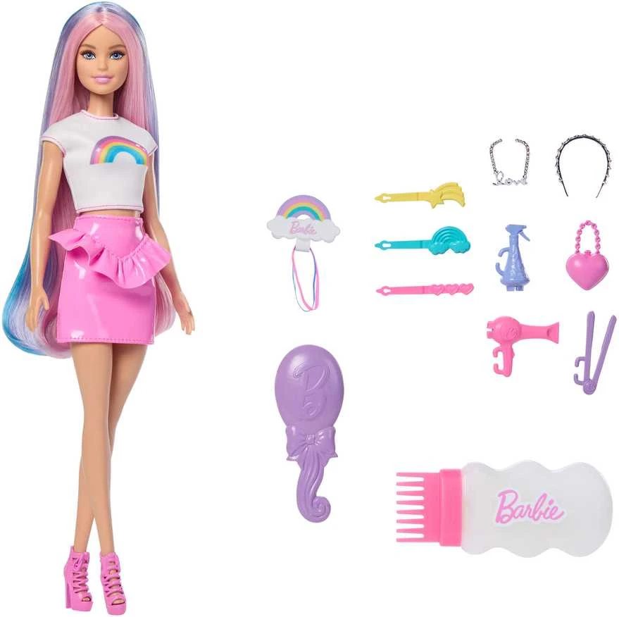 Mattel BARBIE HAIR PLAY RAINBOW SPARKLE lėlės rinkinys (JJP07)