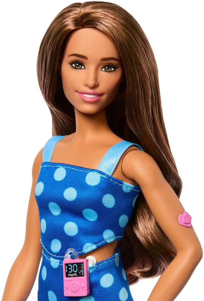 Mattel Lėlė barbė madistė su mėlyna suknele, serganti diabetu (HYT97) aprašymas - Prekės nuotrauka