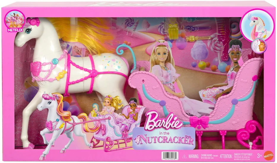 Mattel BARBIE NUTCRACKER LAND OF SWEETS žirgo ir rogių rinkinys - Spragtuko kolekcija (JNH63)