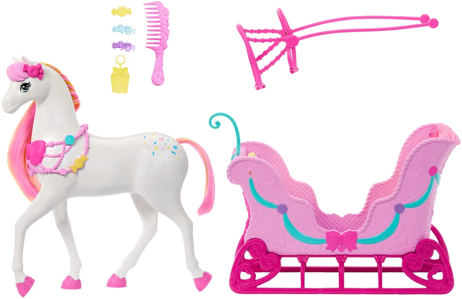 Mattel BARBIE NUTCRACKER LAND OF SWEETS žirgo ir rogių rinkinys - Spragtuko kolekcija (JNH63)