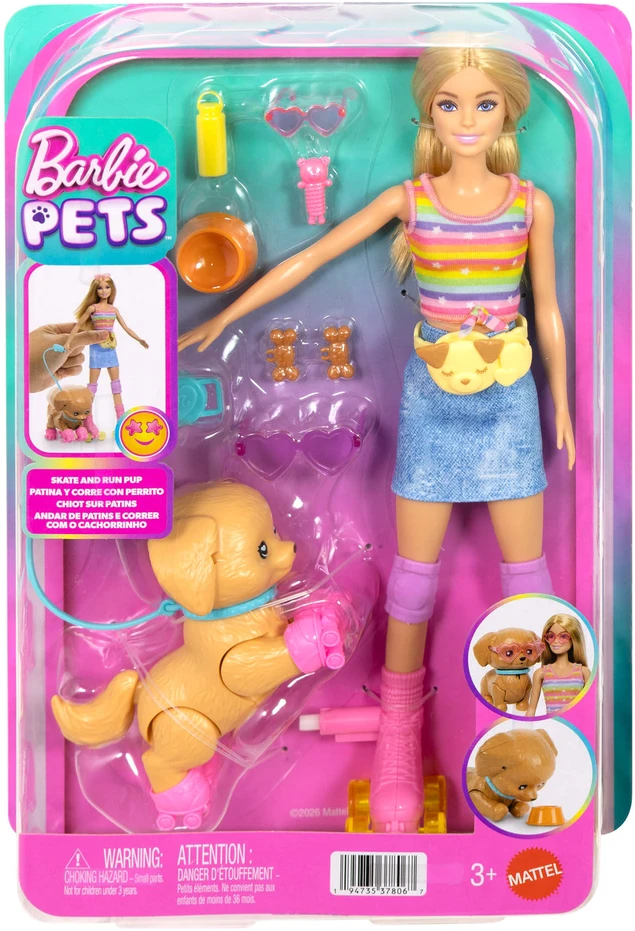 Mattel Lėlė Barbie su riedučiais ir šuniuku