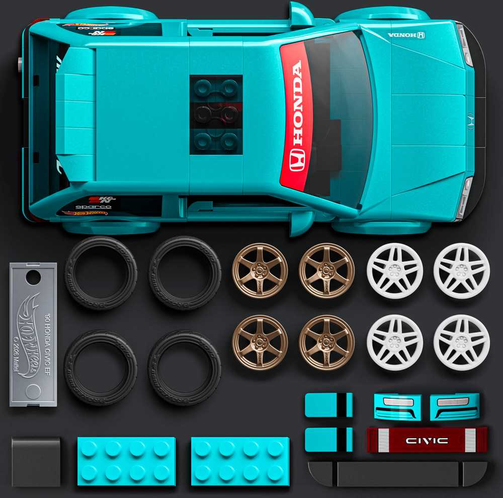MATTEL BRICK SHOP HOT WHEELS Honda Custom 90 Civic EF konstruktorius (JHF62)