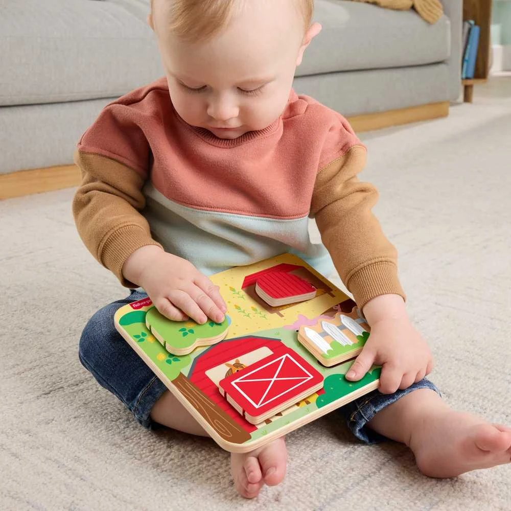 Mattel FISHER-PRICE edukacinė medinė lenta – Ūkio gyvūnai (JCY33)