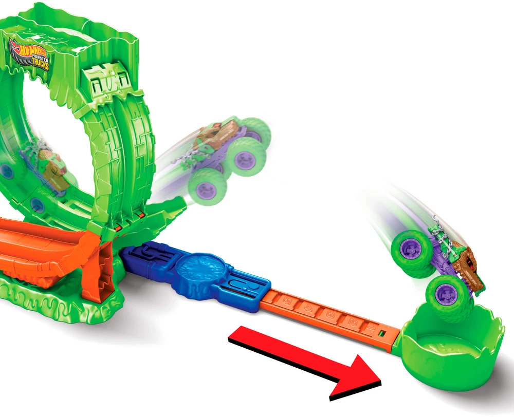 Mattel HOT WHEELS MONSTER TRUCKS MUTANT CHAOS triukų trasa su slaimu (JMK91)