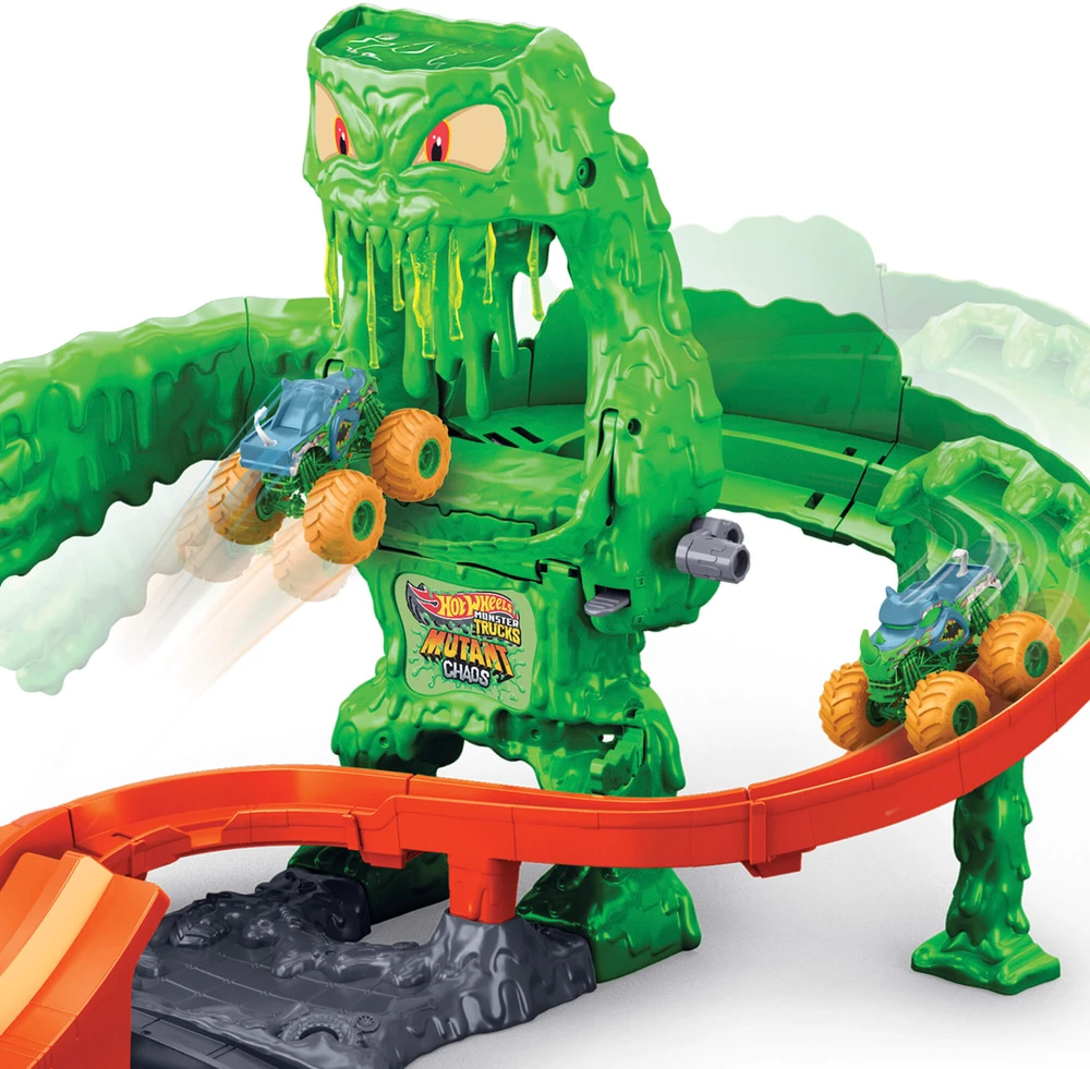 Mattel HOT WHEELS MONSTER TRUCKS MUTANT CHAOS trasa su slaimu – Monstro sunaikinimas (JMK90)