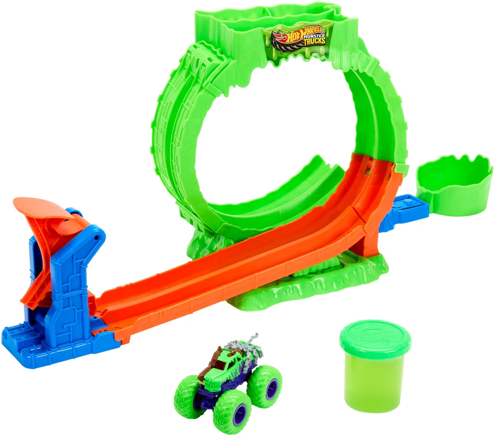 Mattel HOT WHEELS MONSTER TRUCKS MUTANT CHAOS triukų trasa su slaimu (JMK91)