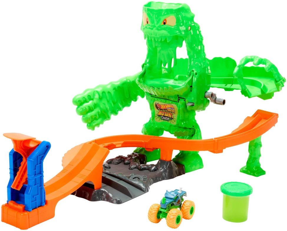 Mattel HOT WHEELS MONSTER TRUCKS MUTANT CHAOS trasa su slaimu – Monstro sunaikinimas (JMK90)