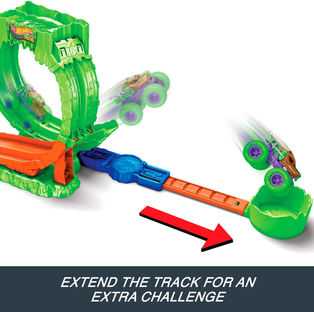 Mattel HOT WHEELS MONSTER TRUCKS MUTANT CHAOS triukų trasa su slaimu (JMK91)