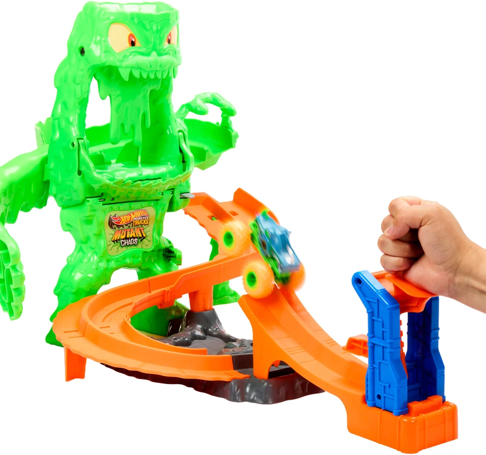 Mattel HOT WHEELS MONSTER TRUCKS MUTANT CHAOS trasa su slaimu – Monstro sunaikinimas (JMK90)