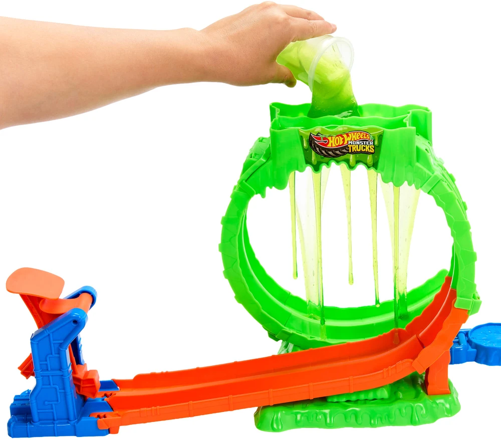 Mattel HOT WHEELS MONSTER TRUCKS MUTANT CHAOS triukų trasa su slaimu (JMK91)