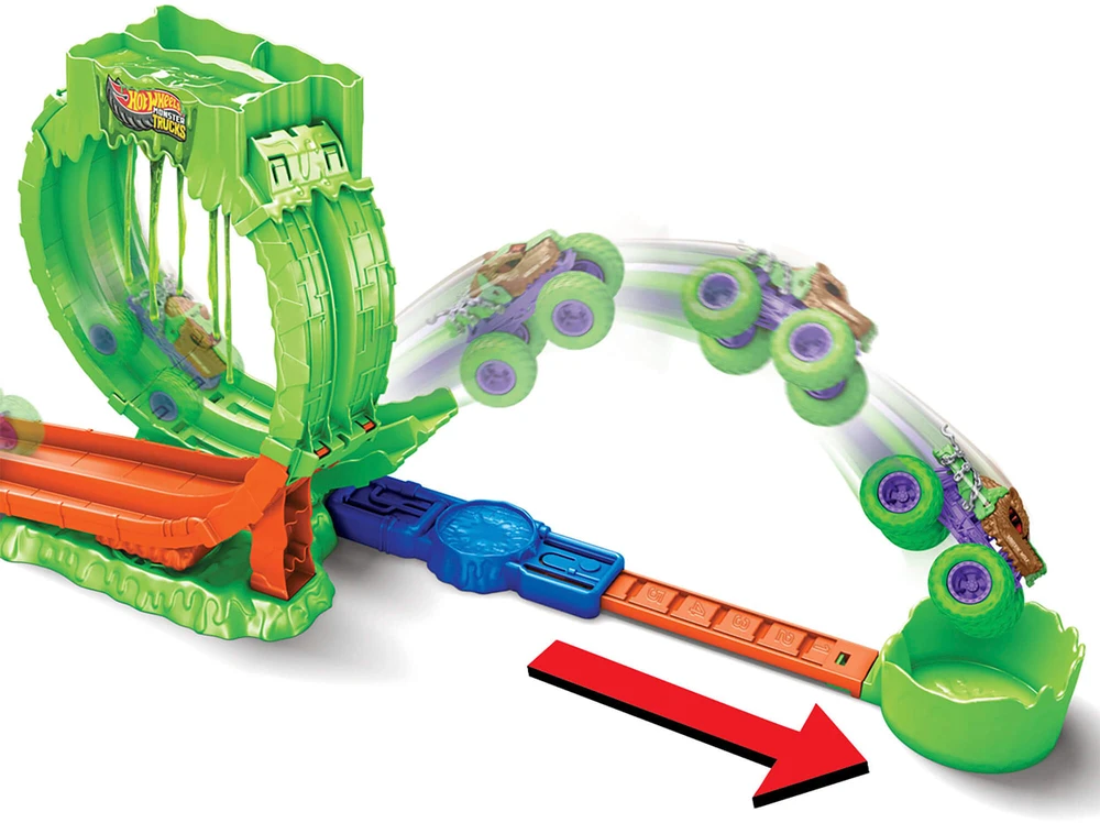 Mattel HOT WHEELS MONSTER TRUCKS MUTANT CHAOS triukų trasa su slaimu (JMK91)
