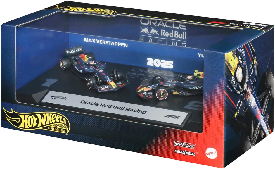 Mattel HOT WHEELS PREMIUM F1 Raudona Bull Max Verstappen ir Yuki Tsunoda bolidai (2 vnt.) (JMM95)