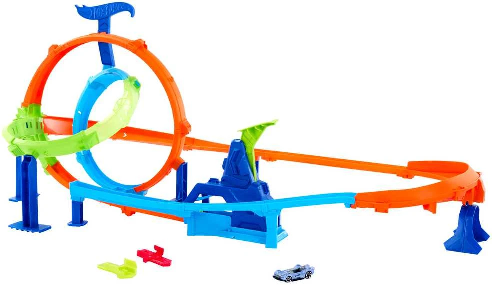 Mattel HOT WHEELS STUNT TRACKS rinkinys – Dvigubos kilpos iššūkis (JHK73)