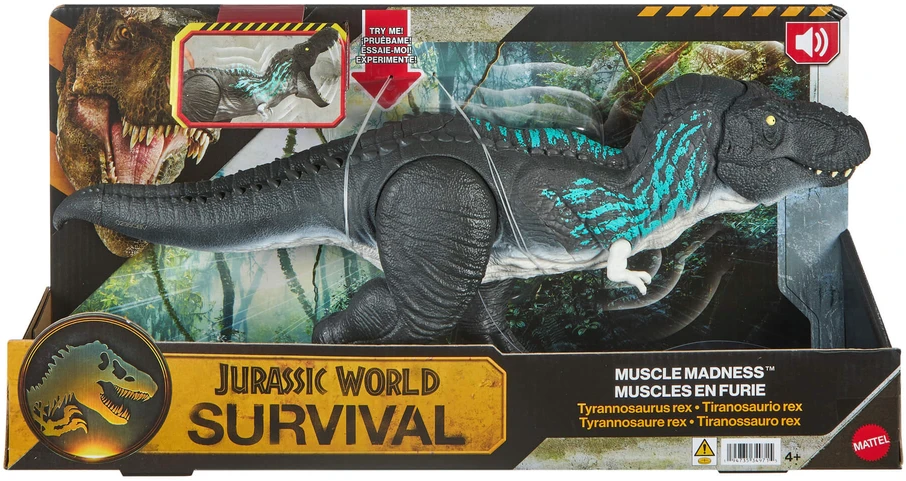 Mattel JURASSIC WORLD MUSCLE MADNESS interaktyvus dinozauras T. rex (JKG92)